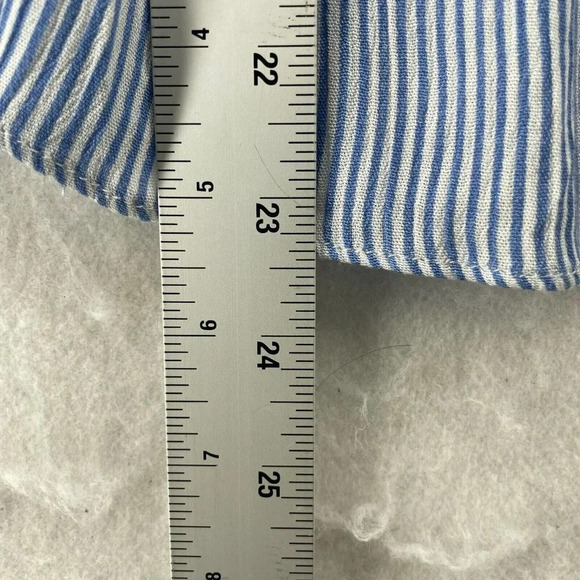 BP Blouse Women XS Yellow Blue Colorblock V-Neck Striped Peplum Pleated Tie Back - Picture 5 of 11